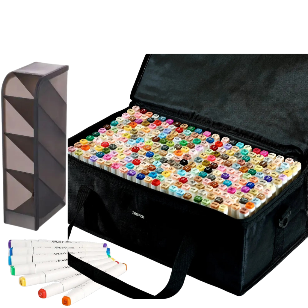 Набір маркерів для малювання та скетчінгу Touch Smooth 262 кольори спиртові та чорна підставка для маркерів