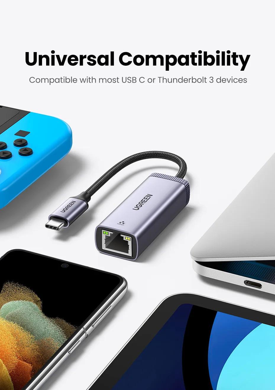 Мережева карта UGREEN Type-C-Ethernet 1 Гбіт/с LAN USB 3.1 Gen 1-RJ45 1000 Мбіт/с металевий Сірий (40322) - фото 5