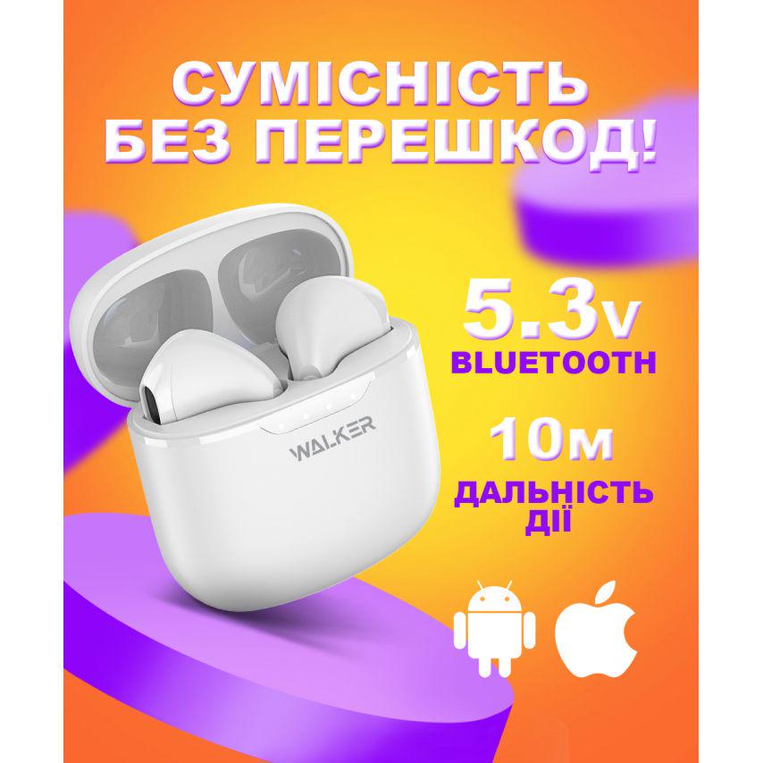 Навушники Bluetooth WALKER WTS-33 White - фото 5 Навушники Bluetooth WALKER WTS-33 White - фото 5