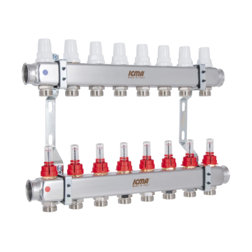 Коллектор ICMA №К073 из нержавеющей стали распределительный с расходомером 1" 8 выходов (SD00053341) - фото 2 Коллектор ICMA №К073 из нержавеющей стали распределительный с расходомером 1" 8 выходов (SD00053341) - фото 2