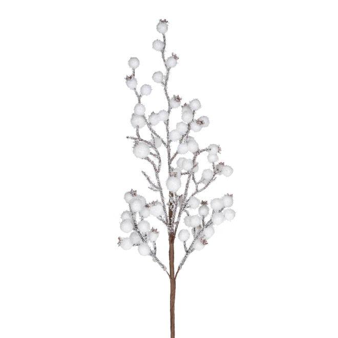 Веточка новогодняя Flora заснеженная с белыми ягодками (13179)