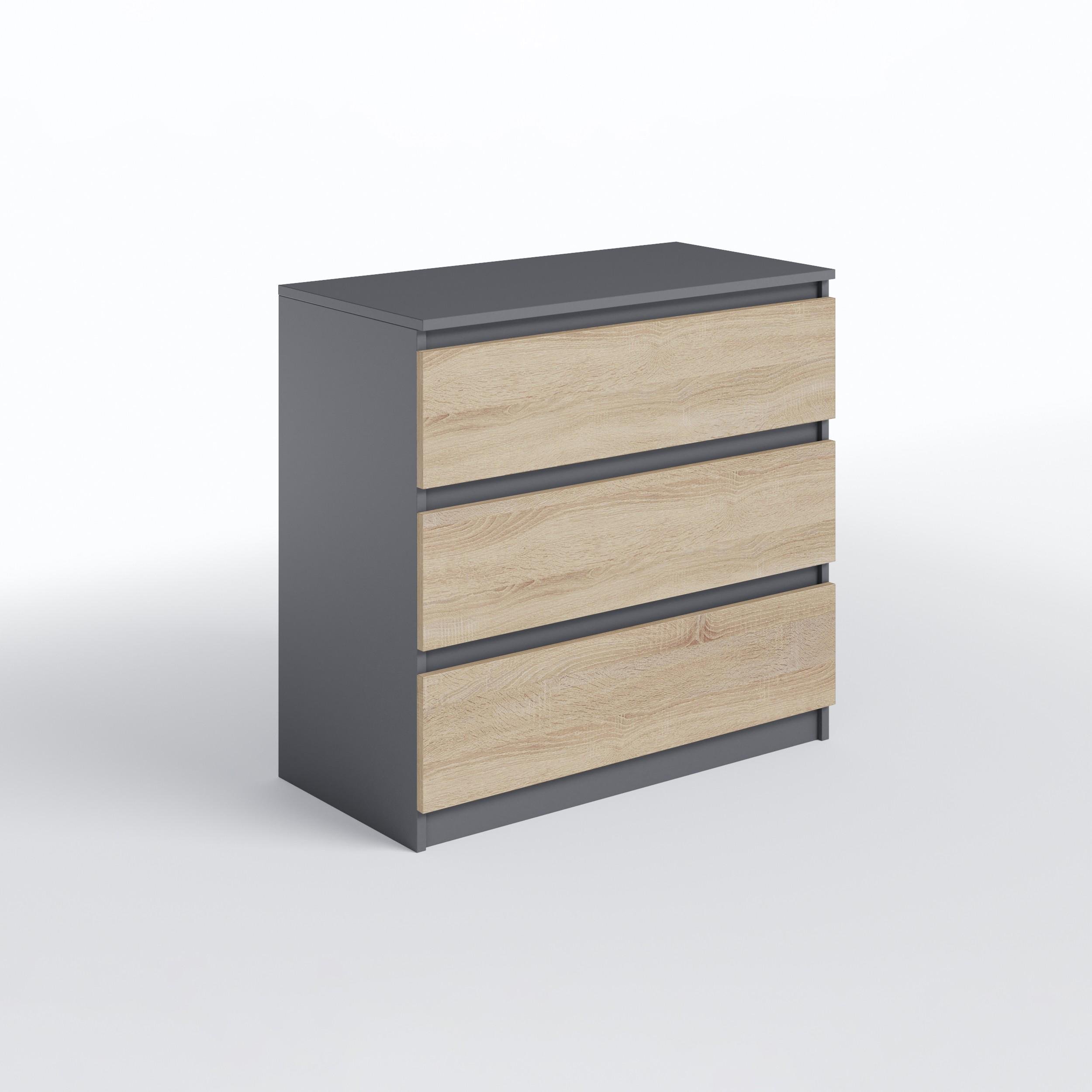Комод на 3 ящика без ручек FT-214 800х400х755 мм Антрацит/Дуб сонома - фото 4