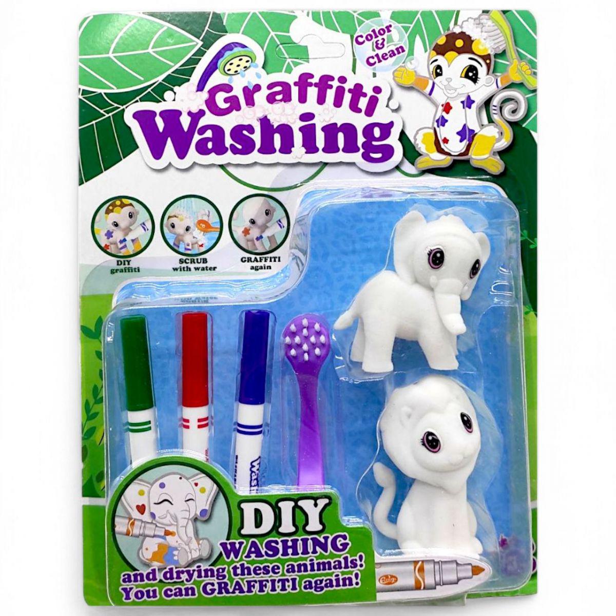 Набор для творчества Graffiti Washing 2 флоксовые фигурки животных/3 цветные фломастеры/щеточка (264076)