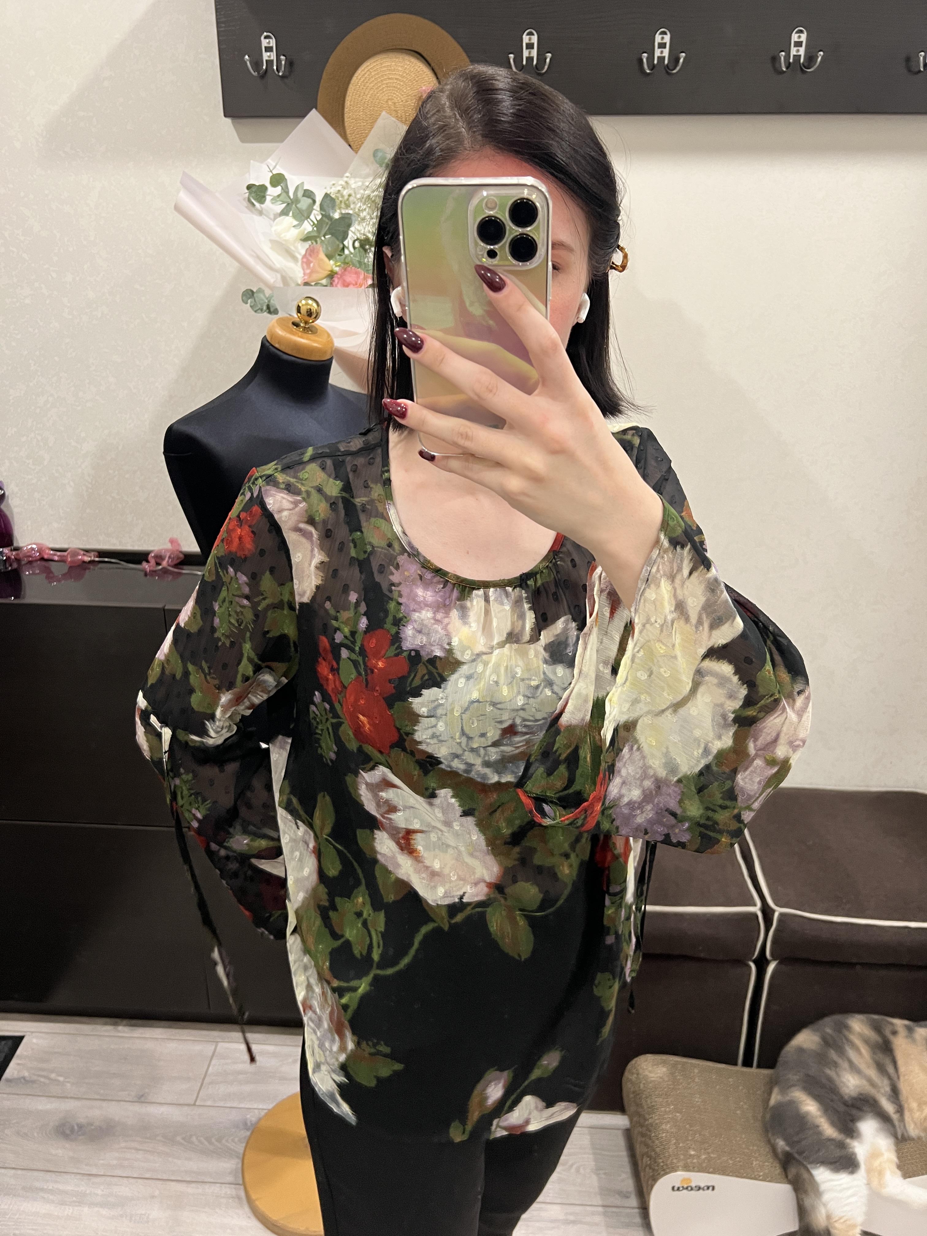 Блуза M&S напівпрозора з квітами L Чорний - фото 4 Блуза M&S напівпрозора з квітами L Чорний - фото 4