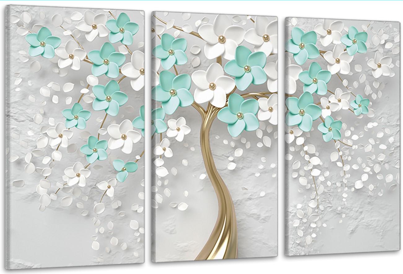 Картина модульная в гостиную/спальню Дерево с цветами 53х100 см (ART-190_3A)