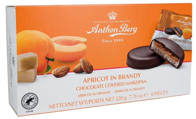 Конфеты с марципаном ANTHON BERG Chocolate with Marzipan Apricot in Brandy Filling 220 г (2437601334)