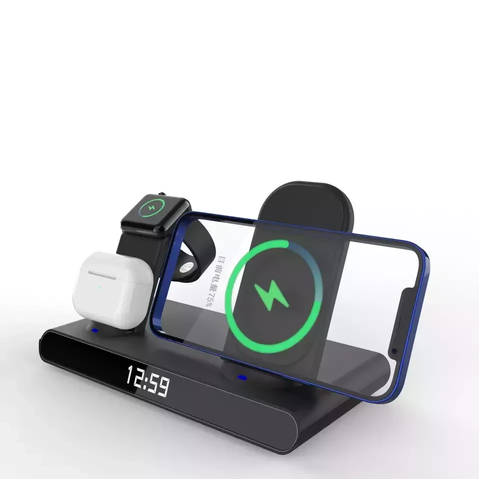 Станция беспроводной зарядки QINETIQ Watch AL-23 30W 3в1 для Iphone/Apple Watch/Airpods с часами (2013239304)