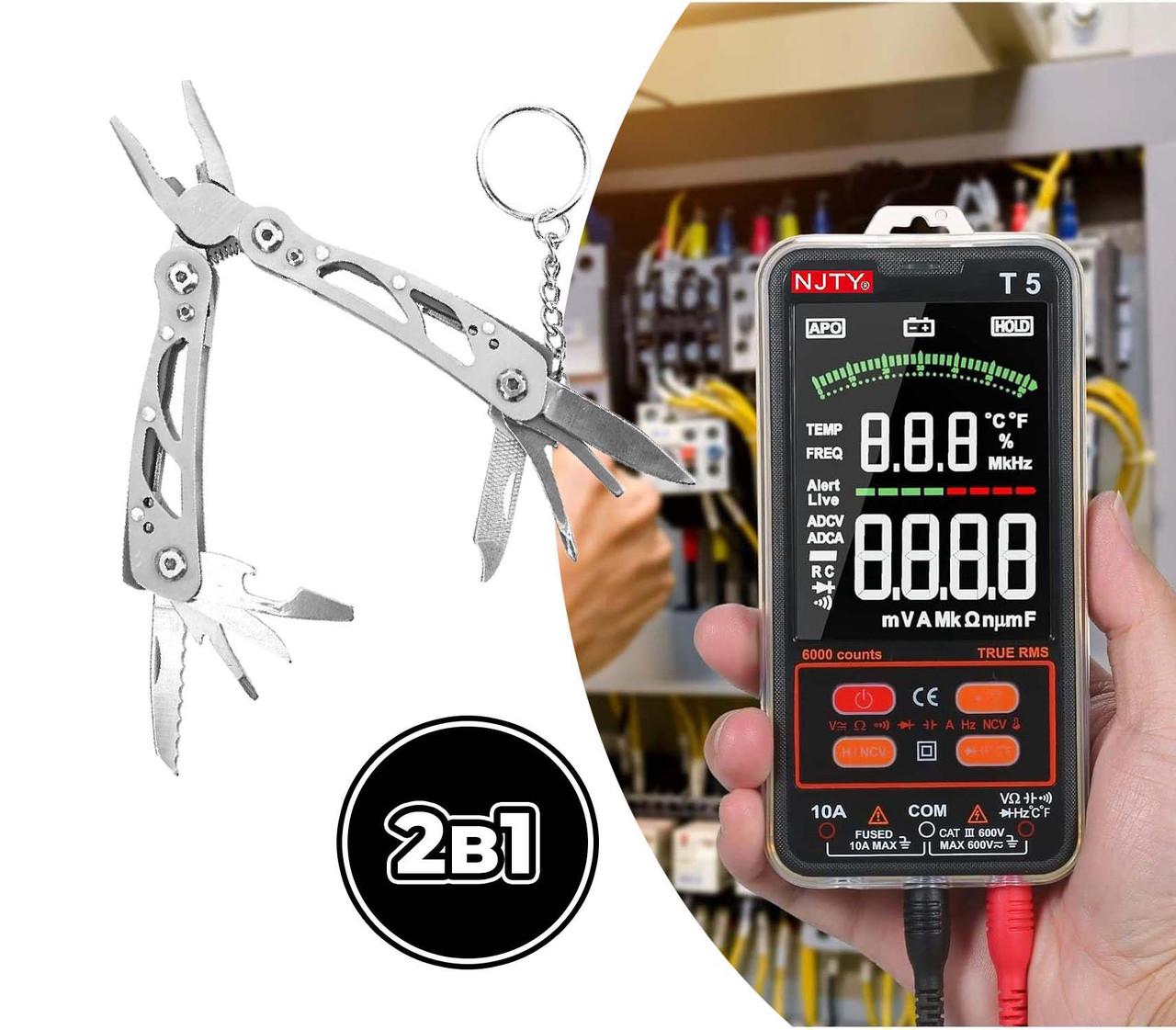 Мультиметр цифровой с дисплеем 4" 600V 10АNCV True RMS и мультитул плоскогубцы 10в1 Silver - фото 7