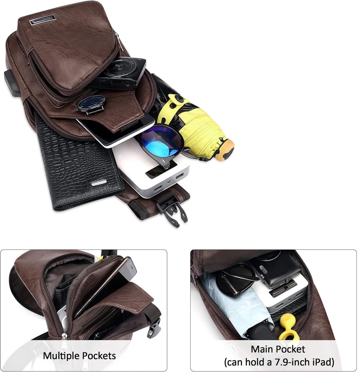 Сумка-слінг чоловіча через плече із зовнішнім карманами Темно-коричневий (LR 3416 BND) - фото 7 Сумка-слінг чоловіча через плече із зовнішнім карманами Темно-коричневий (LR 3416 BND) - фото 7