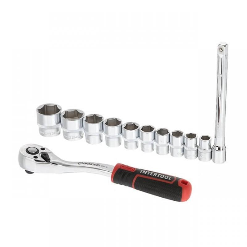 Набор торцевых головок Intertool ET-8013 3/8" 10-24 мм 72 зубца 12 ед. Cr-V STORM (51619)