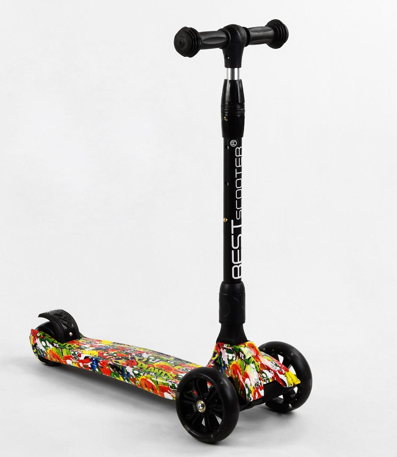 Самокат трехколесный Best Scooter Maxi Plants складной колеса PU со светом (105425)