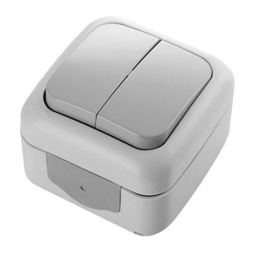 Выключатель двухклавишный Viko Palmiye накладной IP54 Серый (27551384)