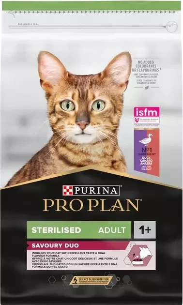 Корм для стерилизованных кошек и кошек с уткой Purina Pro Plan Sterilised Savoury Duo Duck 10 кг (2033)