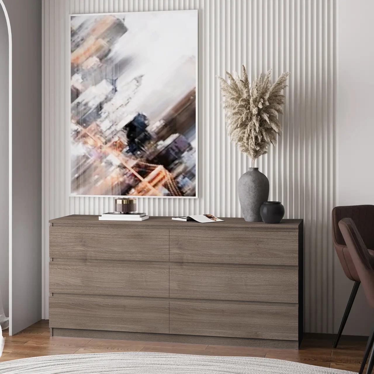 Комод на 6 ящиков без ручек Line TVF6 1400x450x800 мм Шамони Темный