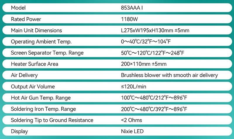 Паяльна станція YIHUA 853AAA-I 3в1 фен/паяльник/сепаратор LED дисплей USB 1180 Вт (2000996191551) - фото 8