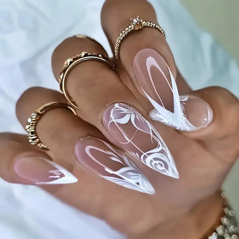 Накладні нігті Френч із дизайном мигдаль із клейовими пластинами 24 шт. Білий (2689612490) - фото 2 Накладні нігті Френч із дизайном мигдаль із клейовими пластинами 24 шт. Білий (2689612490) - фото 2