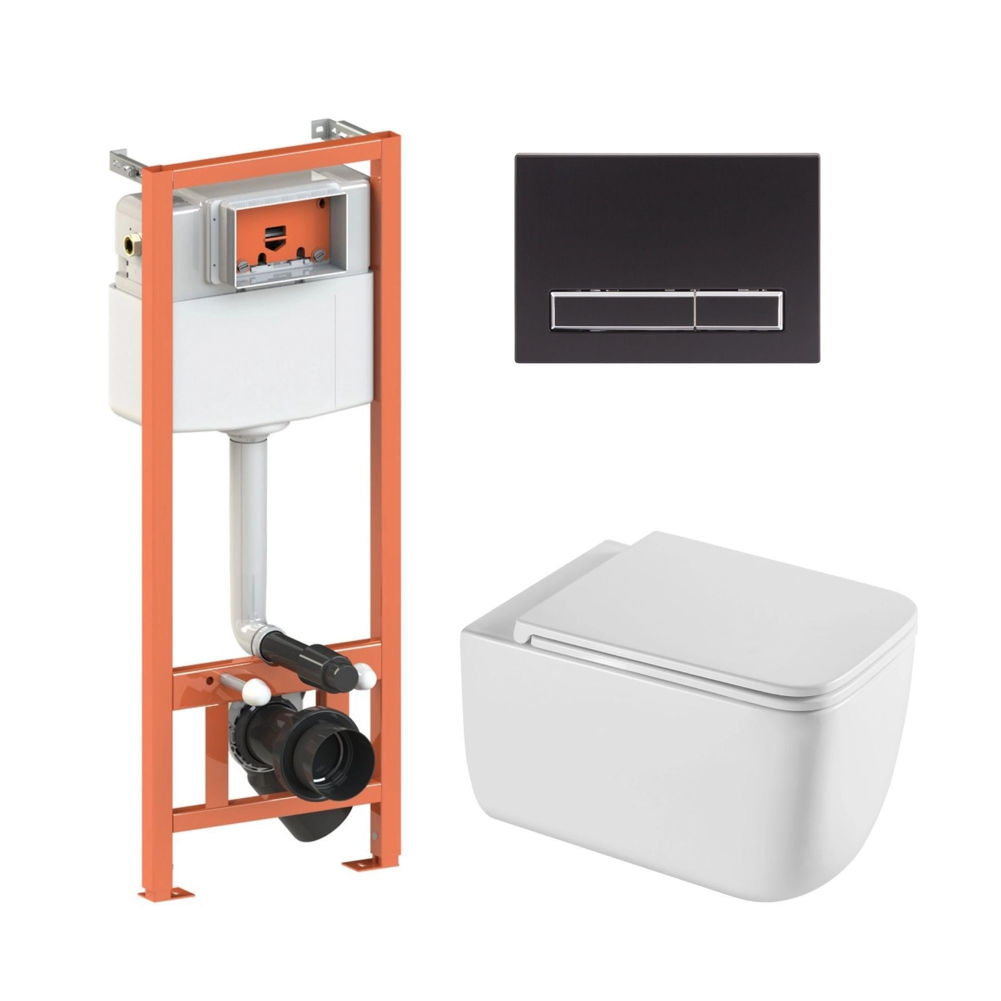 Комплект Qtap Gemini Ultra Quiet подвесной унитаз QT2533076EUQW/инсталляция Nest/клавиша линейная Black mat (QT0133M425/QT0111M08V1091MB)