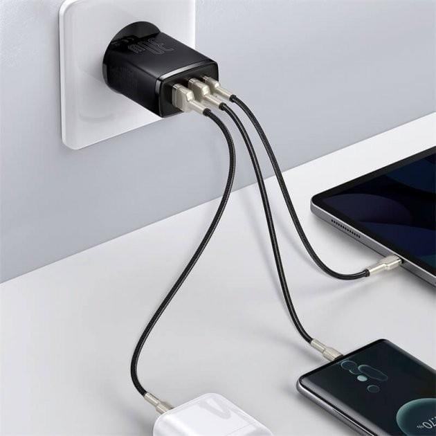 Устройство зарядное BASEUS Compact Quick Charger 2USB/1Type-C 30 W/3A PD/QC с быстрой зарядкой Black (CCXJ-E01) - фото 5