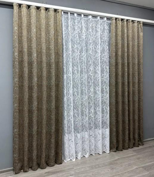 Комплект штори/тюль жакард 1х2,7/3х2,7 м 2 шт. Капучино (1631ш-1783т 71-047/1)