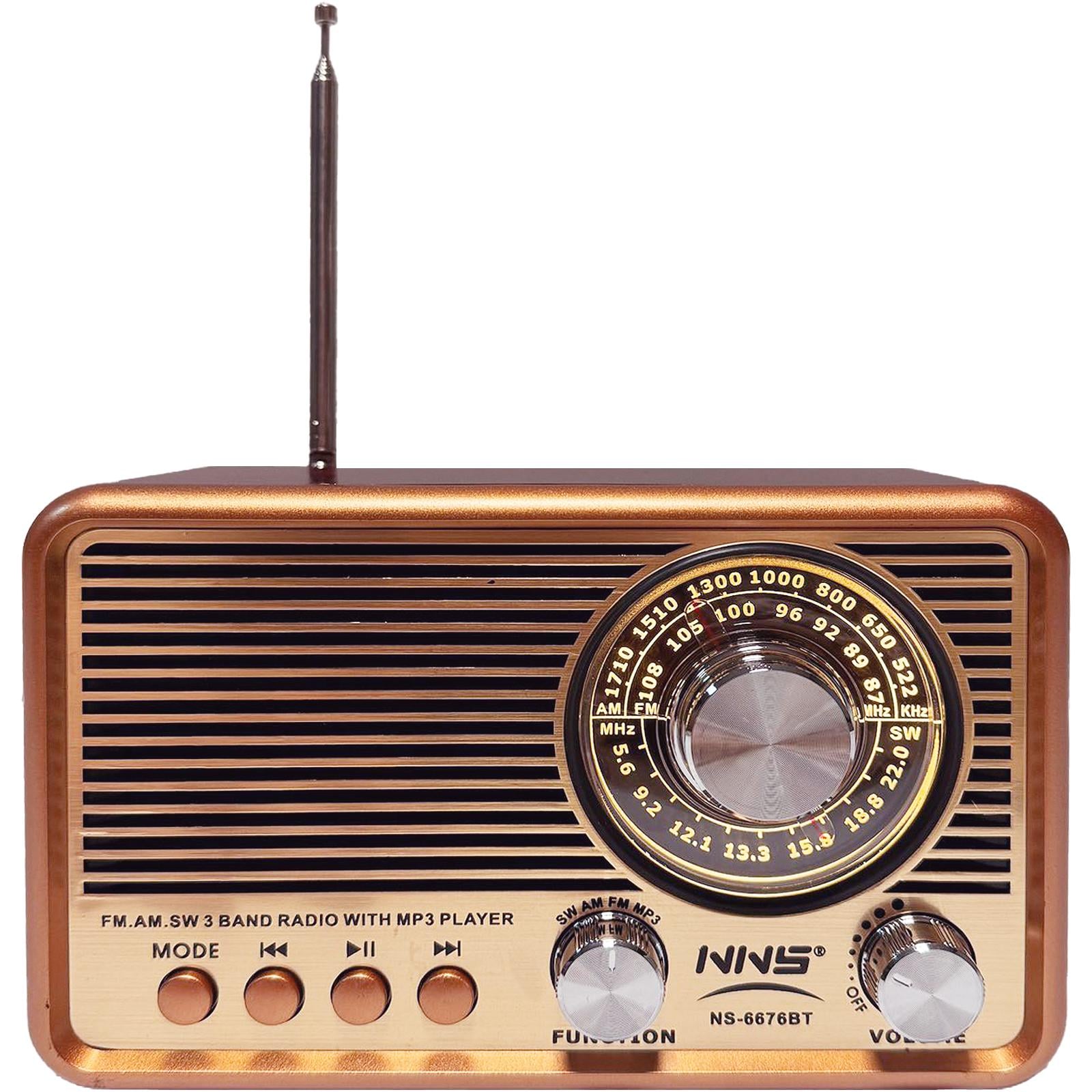 Радиоприемник с подсветкой NNS NS-6676BT в ретро стиле AM/FM/SW/MP3 Bluetooth USB-зарядка и аккумулятором Brown/Gold (24086740)