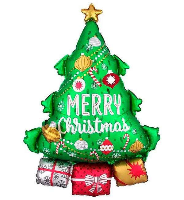 Воздушный шар Елка с подарками 80х55 см (13423451)