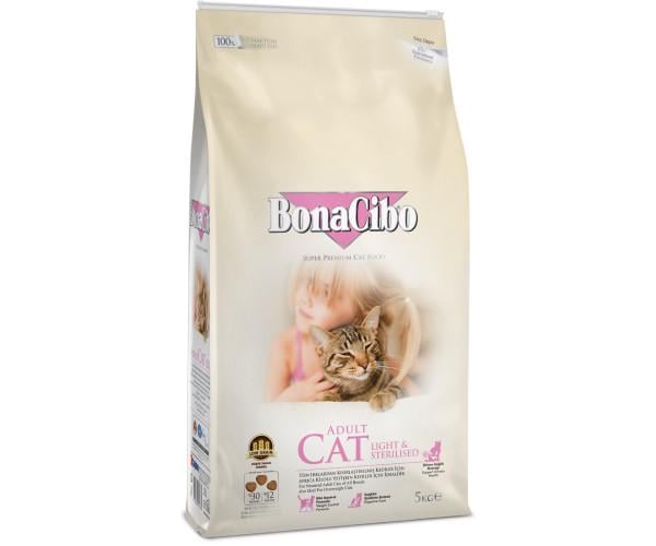 Корм сухий для стерилізованих котів BonaCibo Cat Light&Sterilized з м'ясом курки/анчоусами та рисом 5 кг