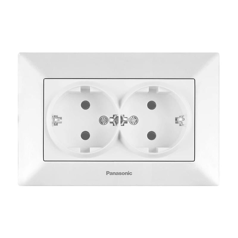 Розетка двойная с заземлением Panasonic Arkedia Slim ABS Белый (WNTC02052WH-UA1)