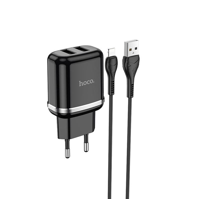 Зарядний пристрій Hoco Lightning cable Aspiring N4 2 USB 2,4 A Black (533173)