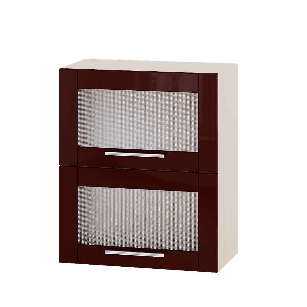 Шкаф верхний Эверест Модерн модуль Верх витрина ВВ14-600 60х30х72 см Бордо глянец/Дуб Молочный (05013)