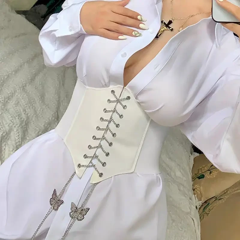 Широкий корсет на шнурівці-ланцюжку One size White (5727372) - фото 3