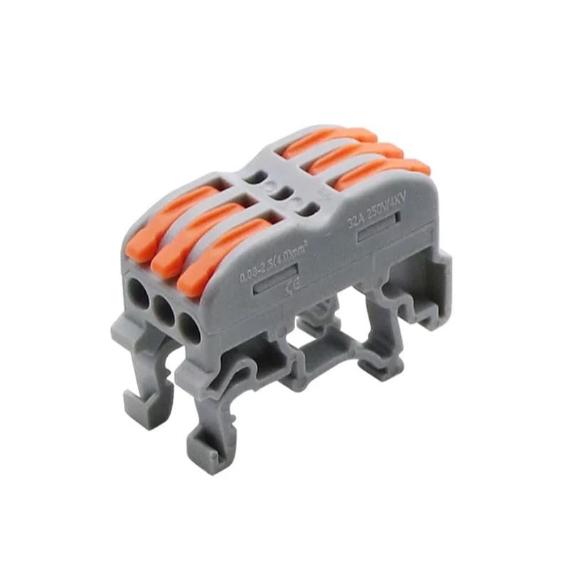 Клемма проходная Tactix 0,08-4 мм2 32А 3х1-3х1 одинарная на DIN-рейку 42,5х18х31,5 мм Оранжевый (K423)