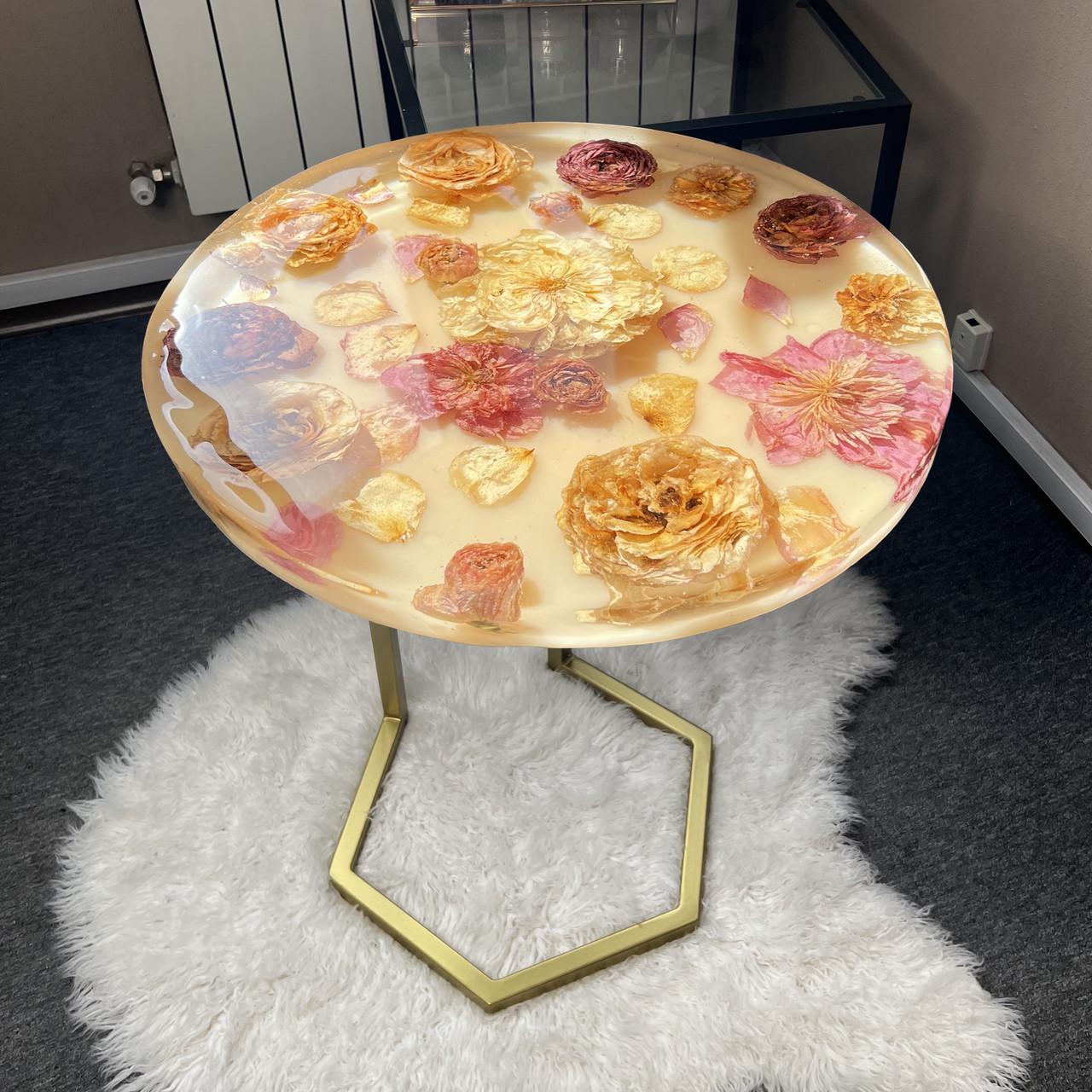 Столик журнальний круглий з епоксидної смоли з сухоцвітами APOLLO-23 35x35 см