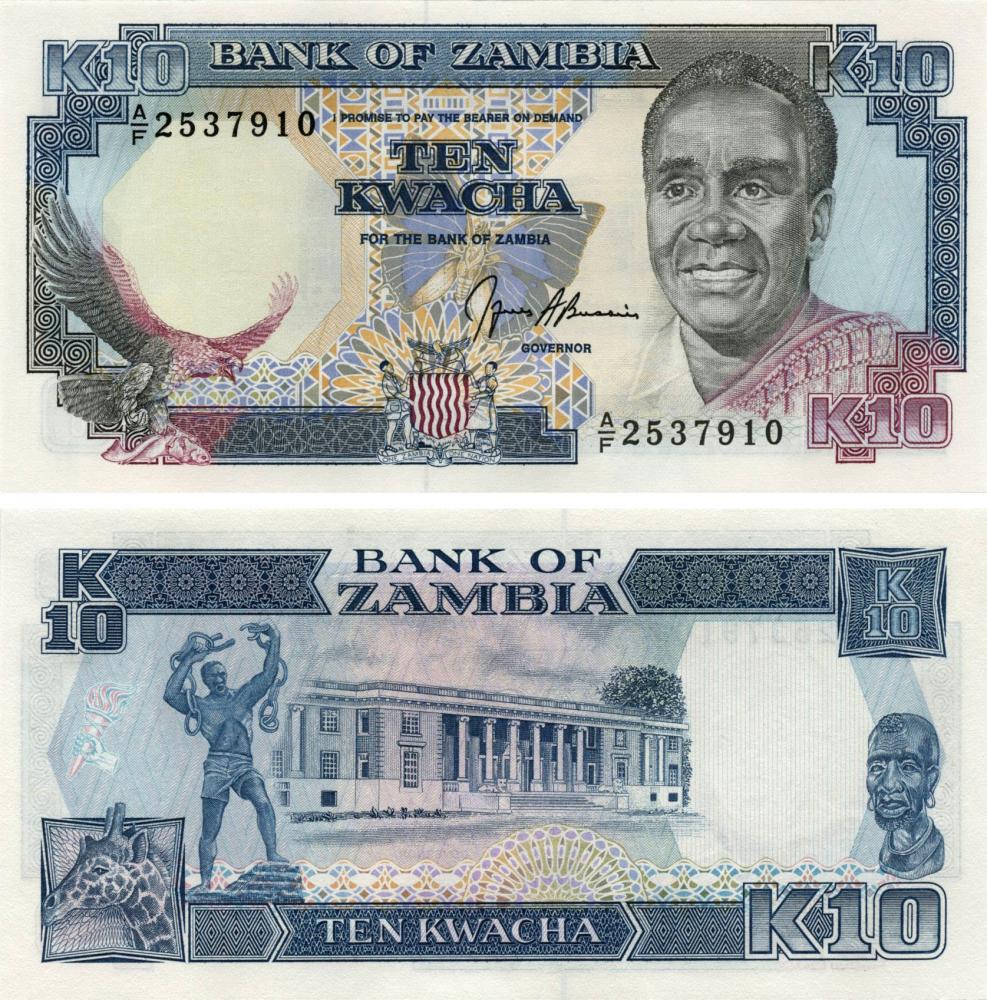 Коллекционная банкнота Замбия 10 квача 1989-1991 UNC P31 (Б10265)
