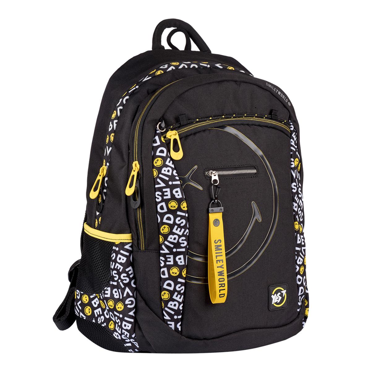 Рюкзак YES T-121 Smiley World Black&Yellow с пеналом Черный (552511)
