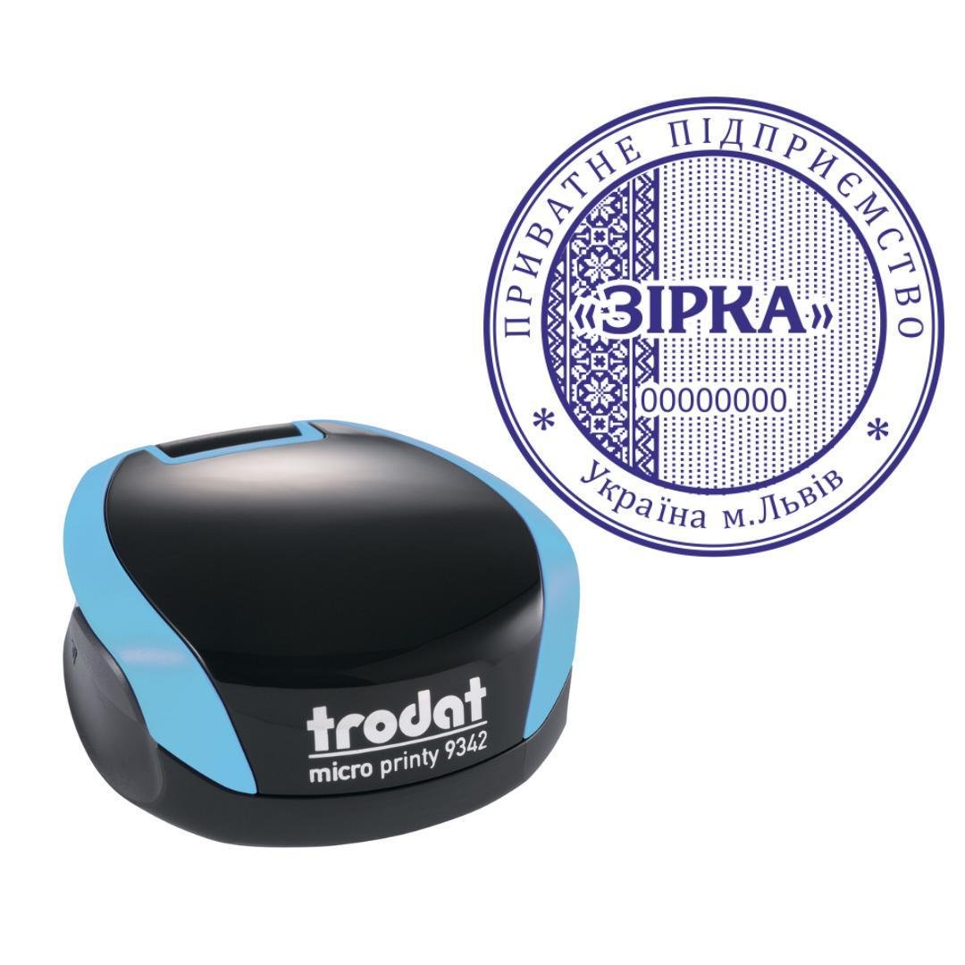 Печать ТОВ на карманном оснащении Trodat Micro Printy 9342 d 42 мм Бирюзовый (ООО1/9342/BZ)