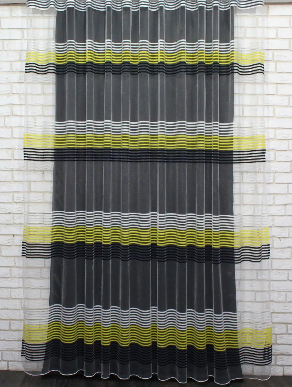 Тюль у вітальню на фатині зі смужками 300x270 см Жовтий (tul-943т-5) Тюль у вітальню на фатині зі смужками 300x270 см Жовтий (tul-943т-5)