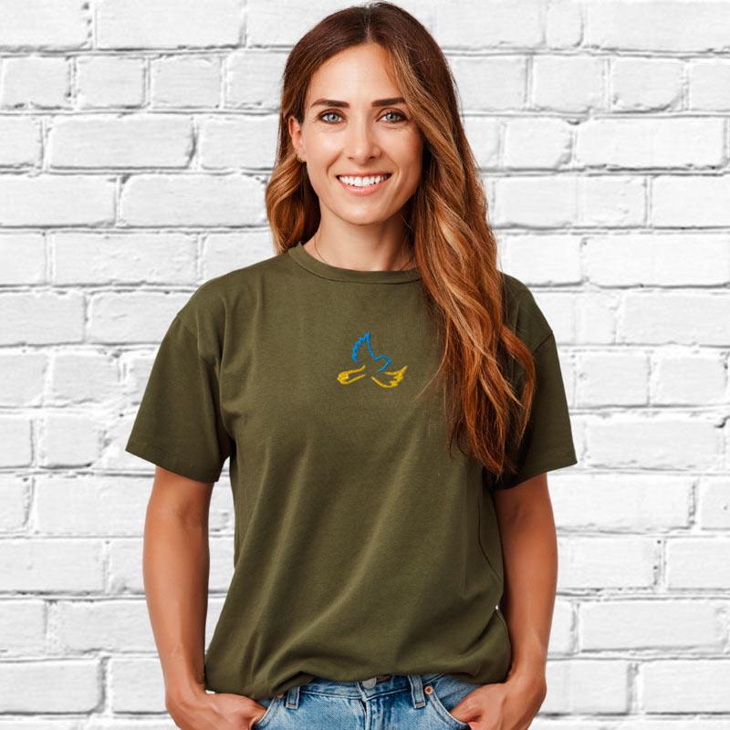 Футболка з вишивкою голуба 02-2 жіноча Millytary M Green (799159-15-1)