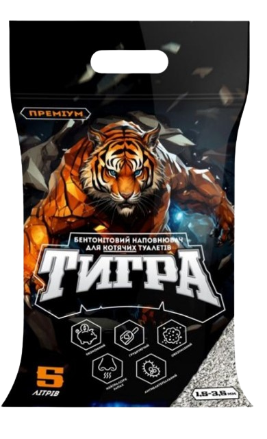 Наповнювач бентонітовий Тигра преміум фракція 1,5-3,5 мм 5 л (00-00027571) Наповнювач бентонітовий Тигра преміум фракція 1,5-3,5 мм 5 л (00-00027571)