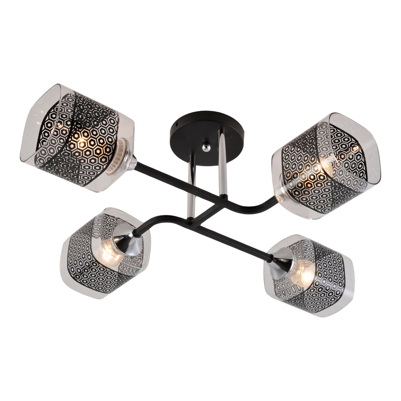 Люстра Valeso на четыре плафона с узорами под лампу Е27 Черный/Хром (V XA1499/4 BK+CR)