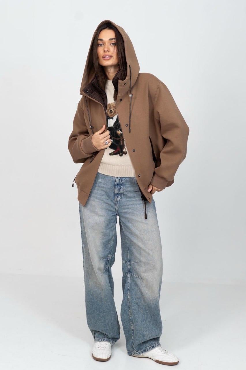 Куртка-бомбер женская oversize L Карамельный кемел/Темный шоколадный (33242896)