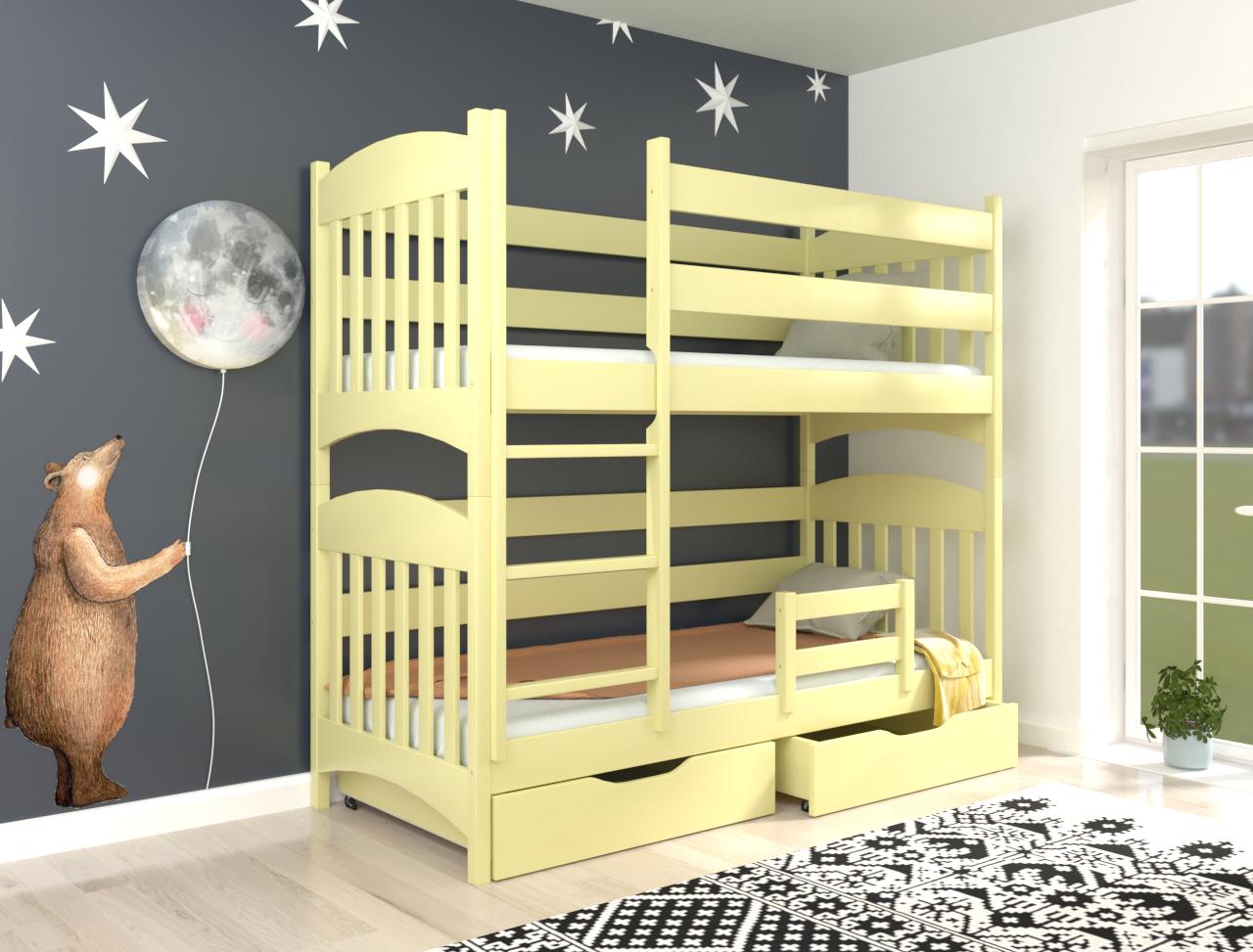 Кровать двухъярусная Luna Мелисса из натурального дерева с бортиком и ящиками 90х200 см Слоновая кость (38754)