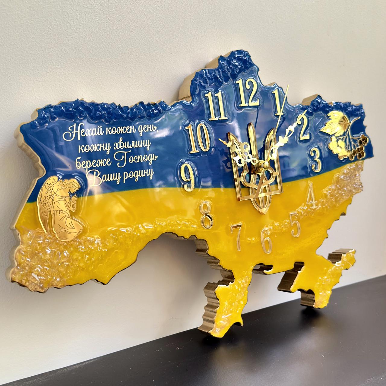 Часы настенные из эпоксидной смолы Карта Украины 60x40 см