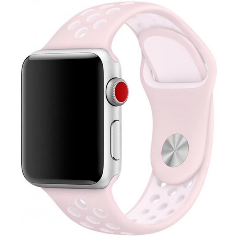 Ремінець силіконовий з перфорацією для Apple Watch 42/44/45 mm Series SE/7/6/5/4/3/2/1 Рожево-білий Ремінець силіконовий з перфорацією для Apple Watch 42/44/45 mm Series SE/7/6/5/4/3/2/1 Рожево-білий