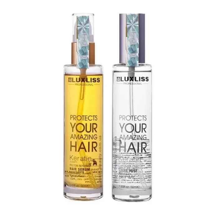Набір кератинова сироватка-олія та спрей блиск Luxliss Protein Replenish Hair Serum Heat Protecting Shine Mist 2x50 мл (2687663795)