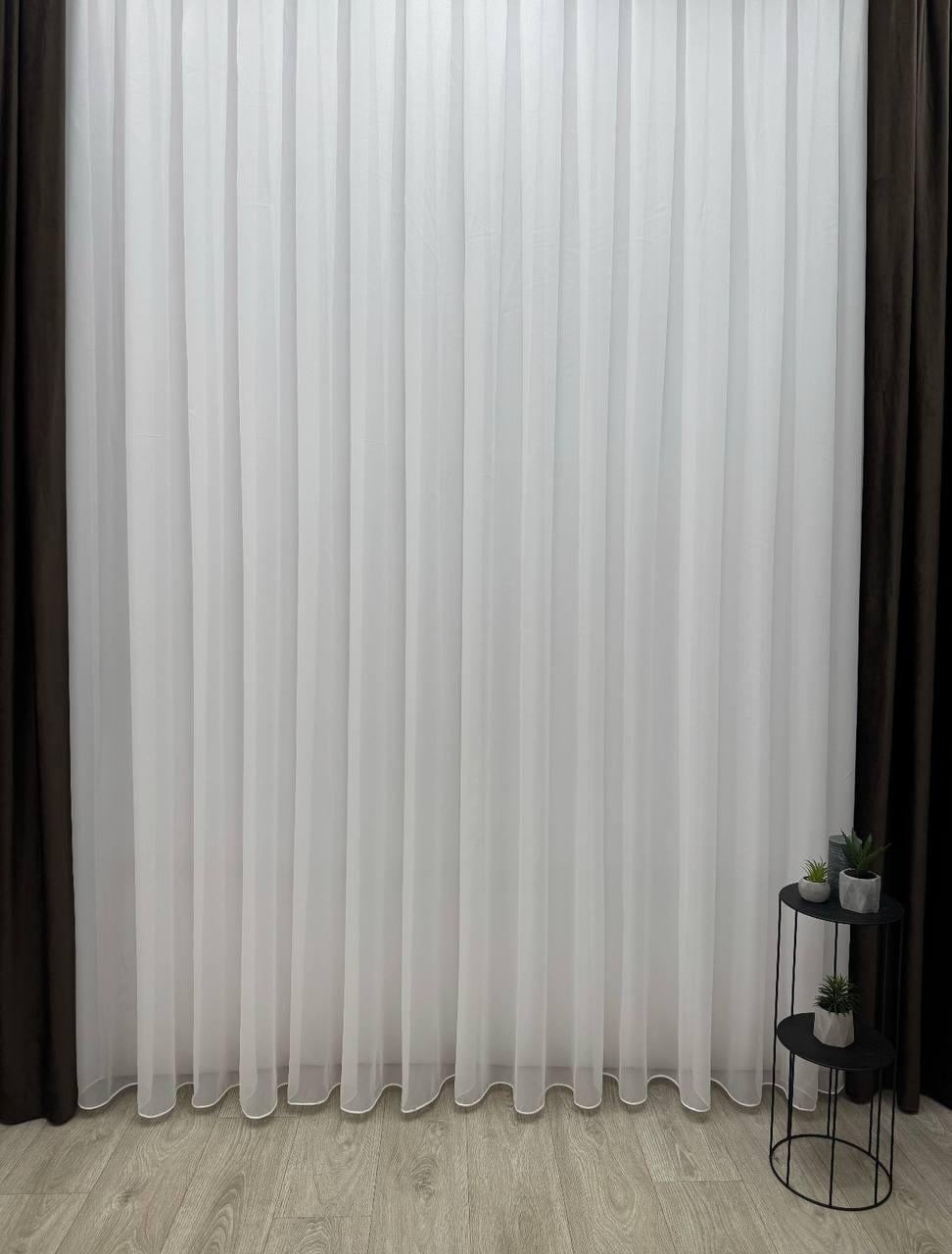 Тюль готовый на основе креп-шифона с люрексом на тесьме 6 см 300х280 см Молочный (3580-T32)