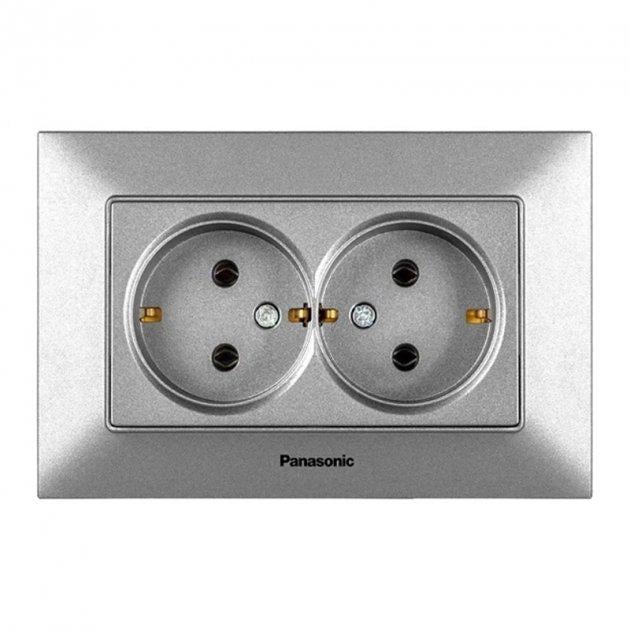 ᐉ Розетка двойная Panasonic Arkedia Slim с заземлением Серебряный (15621)