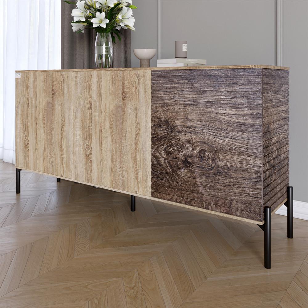Комод закрытый в гостиную на черных металлических ножках Lion Грей 154x38x76,5 см Дуб сонома/Дерево (Lion-041782)