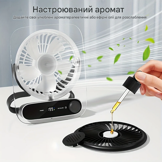 Вентилятор переносний з перемиканням швидкостей акумуляторний 3000 мАг Чорний (М-1777) - фото 13