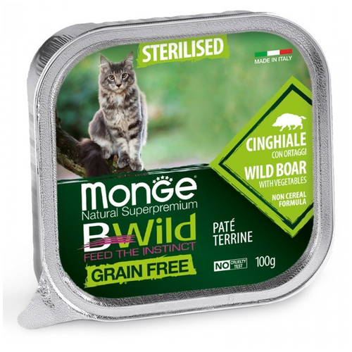 Корм вологий для котів Monge Cat Вwild Gr. Free Wet Sterilised Кабан з овочами 100 г (70012904)