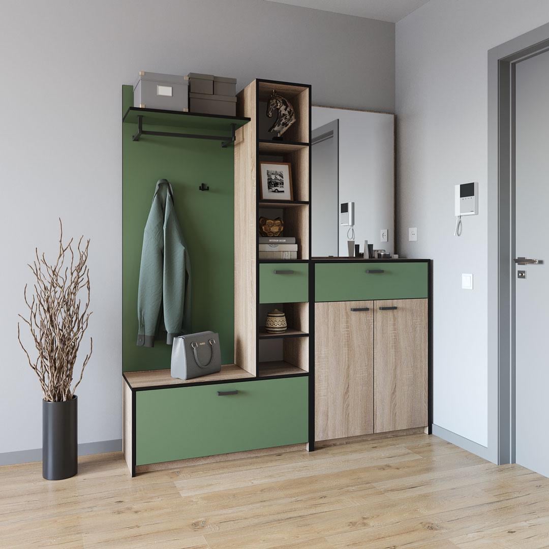 Передпокій Moreli FKO-0002 1690x1880x380 мм Дуб Сонома/Зелений Димчастий (fko-2-son-green)